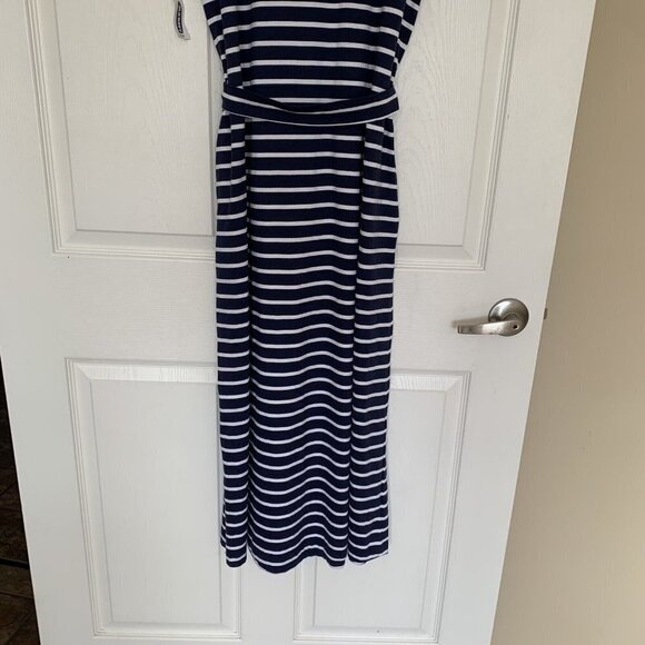 Old Navy Women's Small Navy & White Striped Maxi Short Sleeve Belt Dress NWT - Picture 7 of 15